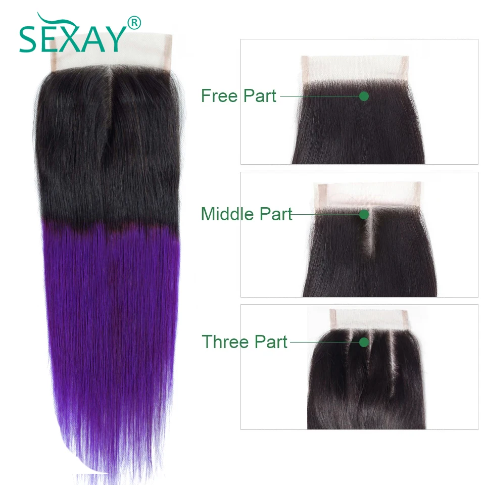 Sexay Ombre Straight Hair Lace Closure Dark Roots Purple Hair