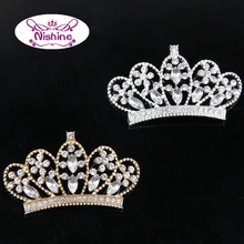 Nishine-corona dorada y plateada con botones, Tiara de diamantes de imitación con reverso plano, lazo para el pelo, accesorios para el cabello, adorno