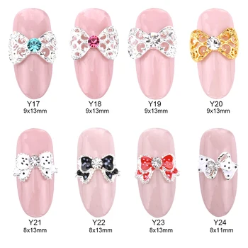 

10pcs Silver alloy 3d bow tie nail art tips crystal glitter dot hollow jewelry for nails decorations Y17~24
