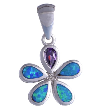 

Garilina Party Jewelry Silver Color Jewelry Flower Purple Stone Blue Fire Opal Pendant For Women P210