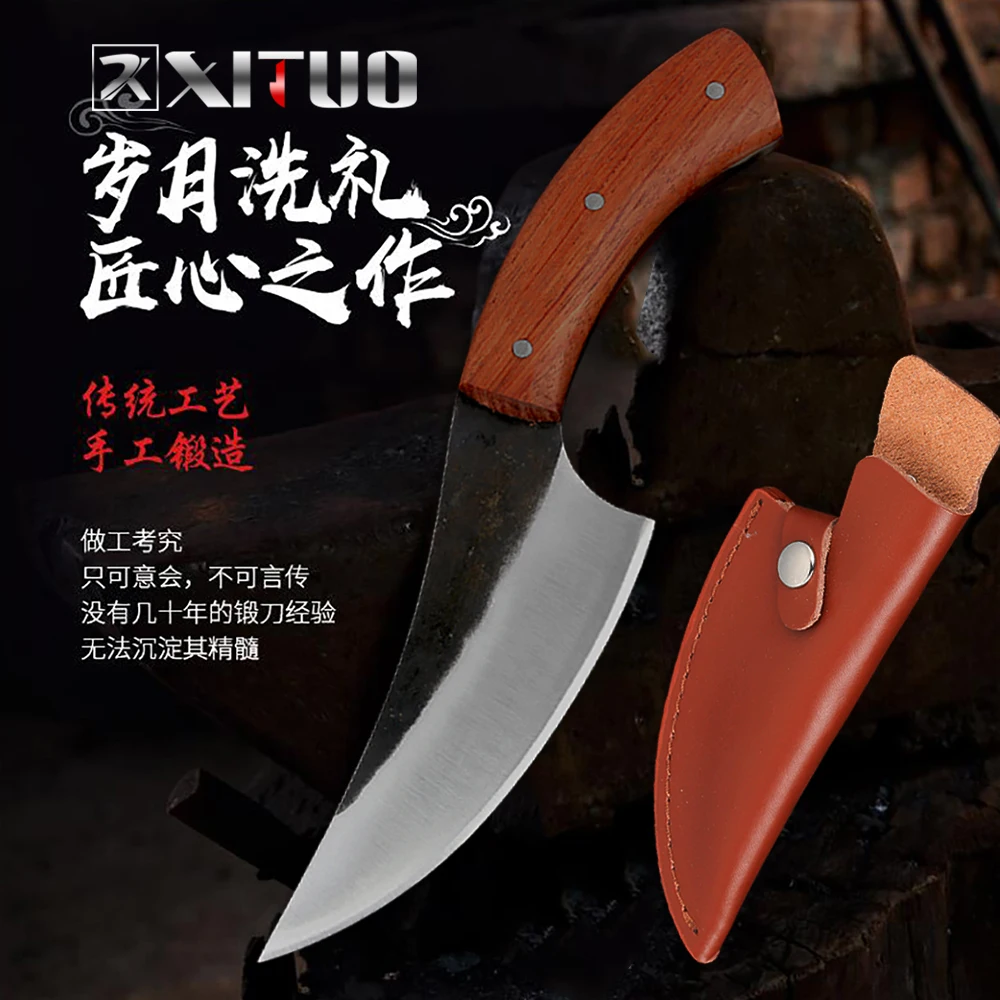 

XITUO Full Tang Handmade Knife Kitchen Chef Knife Forged High-Carbon Clad Steel Butcher Knife Cleaver Filleting Slicing Tool Hot