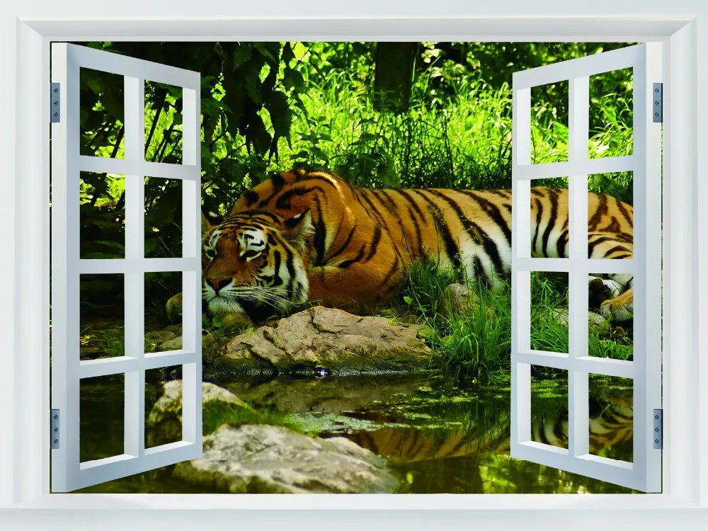Sleepy Tiger Nature Wild Cat Animal HUGE GIANT Fake Windows Decor
