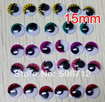 

Free Ship!! 200pcs 15mm GOOGLY EYES with EYELASHES Moving Wibbly Wobbly CRAFT Kit TOY