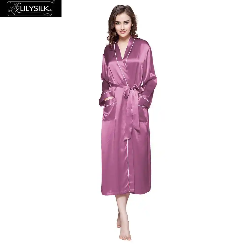 Lilysilk Robe Sleepwear Kimono Women Pure 100 Silk 22 Momme Contra Trim Chinese Full Length Women S Clothing Free Shipping