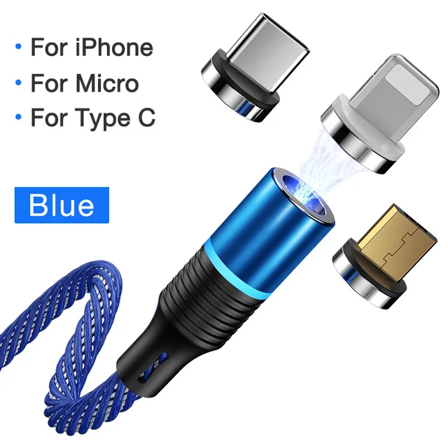 Cafele Магнитный Micro USB кабель для iPhone samsung type-c зарядный Магнитный зарядный адаптер usb type C кабели для мобильных телефонов - Цвет: 3 in 1 Blue
