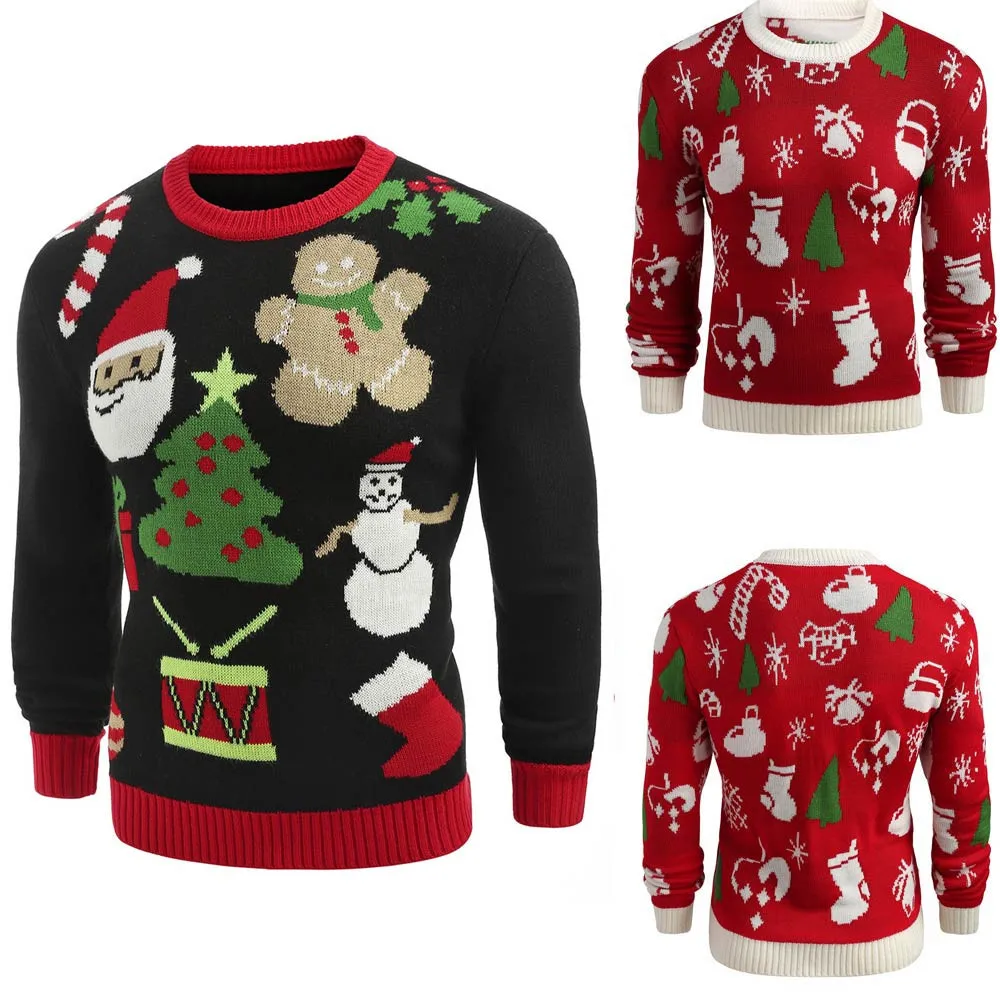 Chamsgend new Christmas Winter men Sweater Fashion xmas Printed Pullover Knitted Sweater Men's Casual Long Sleeve Top#40