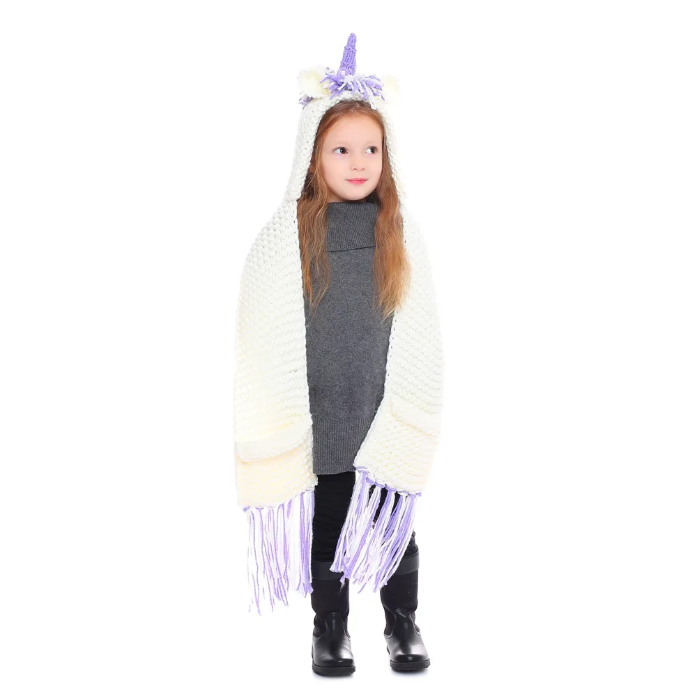 New Unicorn Animal Cartoon Cute Hat Child Warm Knit Cap Scarf Shawl Children's Cap