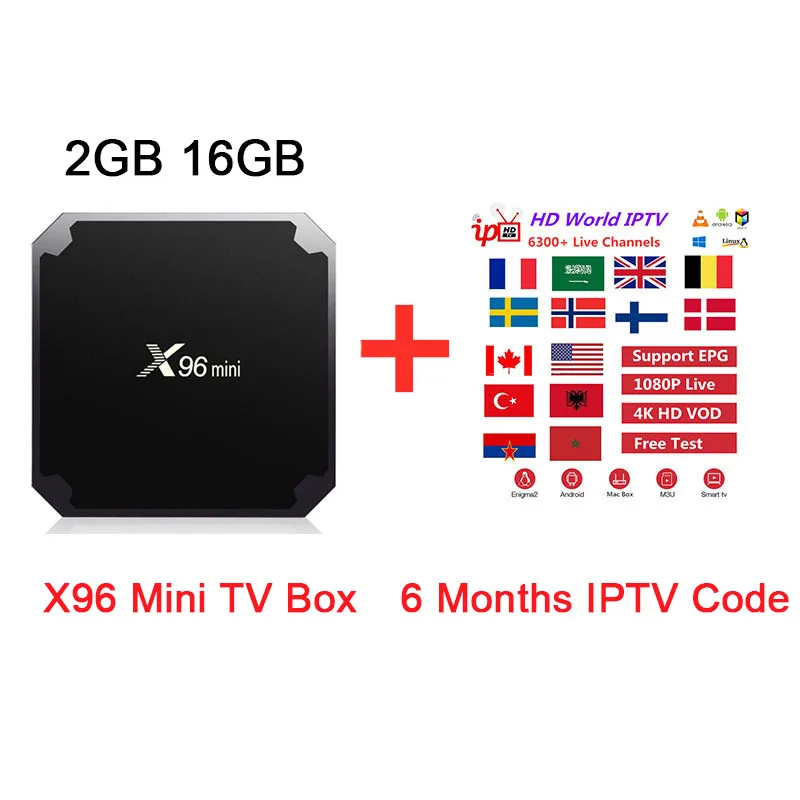 Android Smart tv Box X96 мини с IP tv подписка Amlogic S905W четырехъядерный 2,4 ГГц WiFi 4K HD онлайн медиаплеер телеприставка - Цвет: 2G16G(6 month IPTV)
