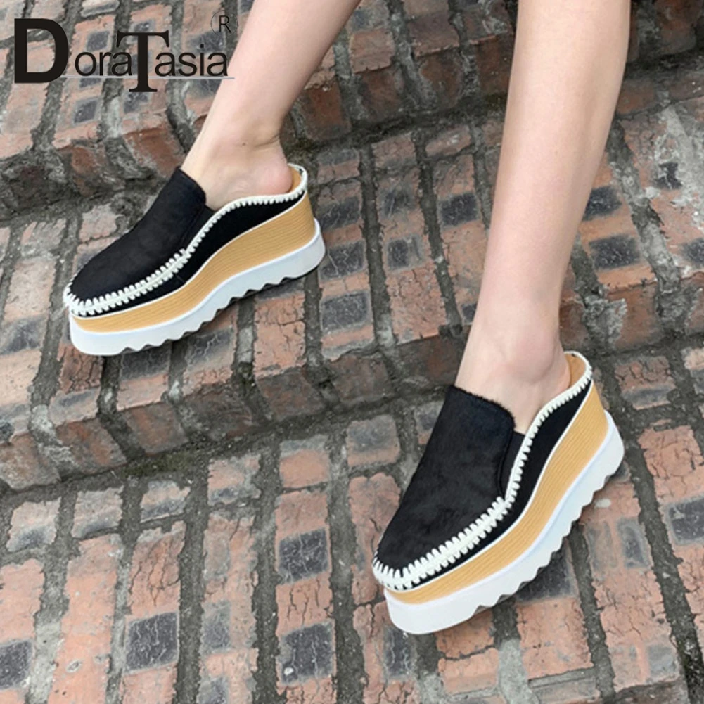 

DARATASIA 2019 Brand Design Horsehair Ladies Wedges High Heels Women Shoes Woman Casual Party Outside Summer Autumn Slippers