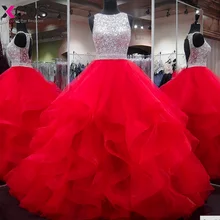 XCOS длинные платья для выпускного вечера великолепное бальное платье с глубоким вырезом, украшенные кристаллами длиною в пол длинное красное вечернее платье Vestido de Festa