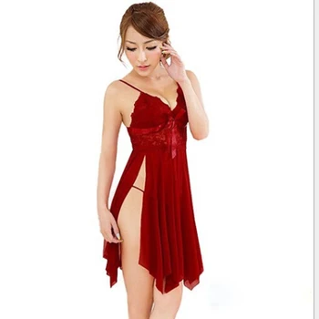 

Women Sexy Nightwear Spaghetti Strap Nightgown Mini Lace Sleep Shirts Female See-Through Women Sleepwear Night Dress camisones