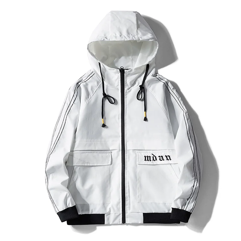 Новинка весны, мужская куртка, модная, с буквенным принтом, в стиле хип-хоп, уличная одежда, куртка, Мужская ветровка, куртка с капюшоном, пальто 9005 - Цвет: 9003 White