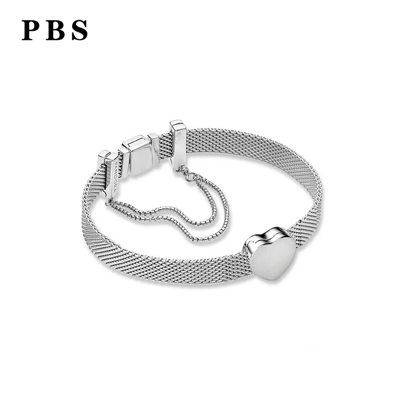 

PBS 100%925 Sterling Silver Original Copy High Quality 1:1 Fixed Clip Bracelet Flow Bracelet Heart Logo Package