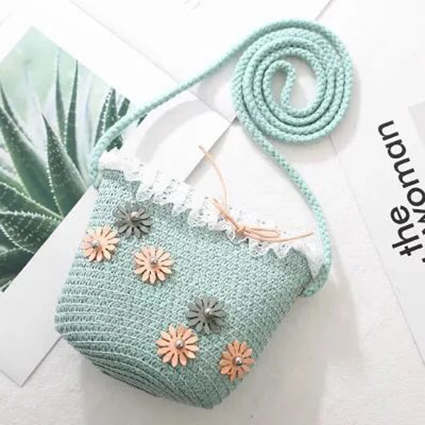 bag blue 2 шт., женская соломенная шляпа с бантом и цветочным принтом, с широкими полями для родителей и детей, шапка для пляжа, YS-BUY - Цвет: bag blue