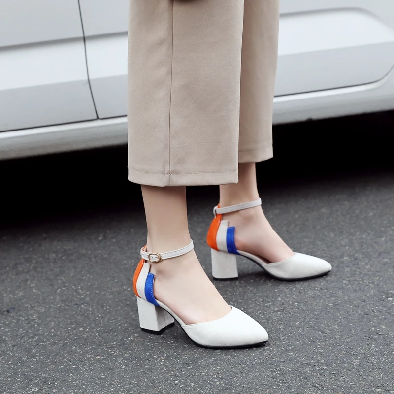 MORAZORA/размеры 34-46; новые модные женские туфли-лодочки с пряжкой на ремешке; вечерние свадебные туфли с острым носком на высоком толстом каблуке; разноцветная обувь
