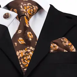 SN-1470 Модные Шелковые коричневый галстук для Для мужчин высокое качество жаккардовые галстук Ханки Запонки Набор для Для мужчин s Бизнес для