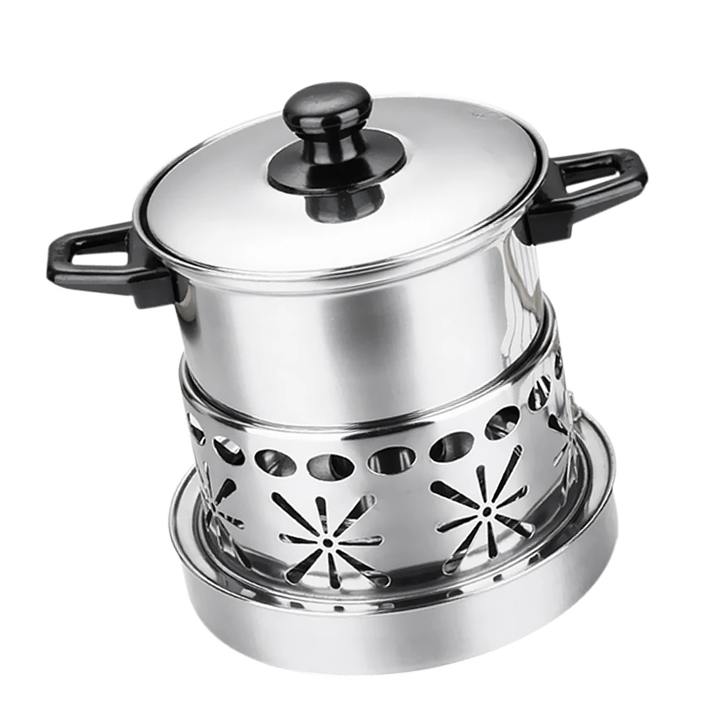 Stainless Steel Shabu Shabu Thick Cookware Hot Pot With Alcohol Burner & Lid