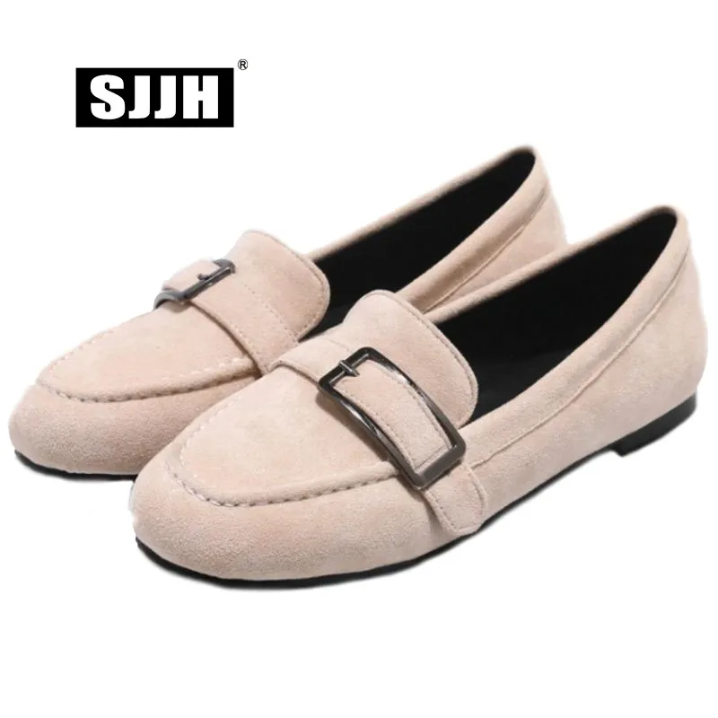 

SJJH Woman Flock Loafers Flats with Round Toe Slip-on Comfortable Footwear Casual Formal Working Shoes Large Size A352