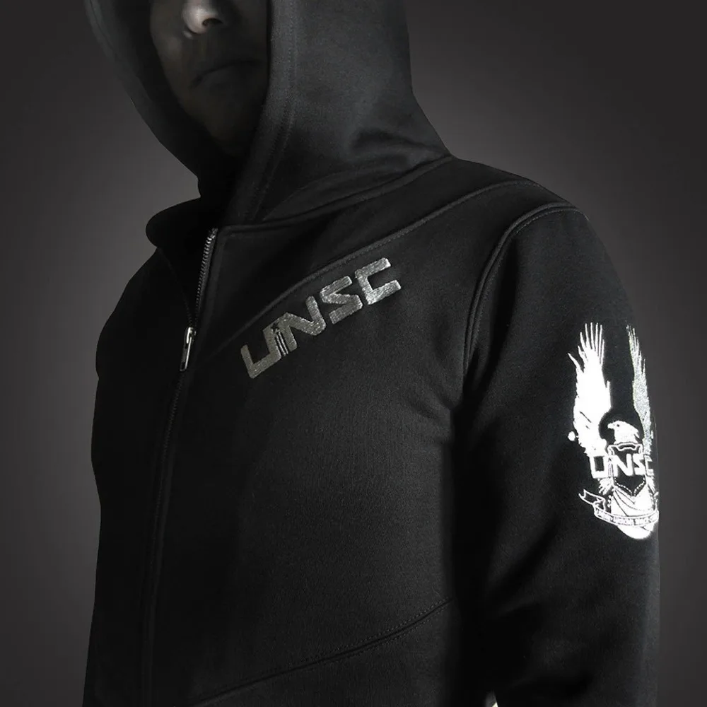 New United Nations Space Command Halo 4 Black Hoody UNSC Jacket Sweatshirt Halloween Cosplay 