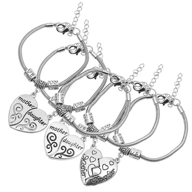 

1 Pair Family Love Mother Daughter Bracelet No Matter Where Broken Heart Charms Gift For Mom Women Girl Chain Bangle Jewelry