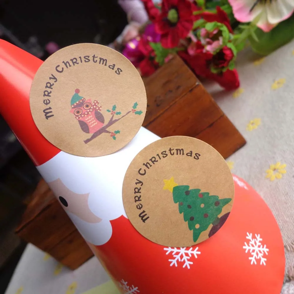 120 шт веселая Рождественская елка Сова ручная упаковка для торта уплотнительные этикетки из крафтовой бумаги наклейки для выпечки Подарочные наклейки «сделай сам»
