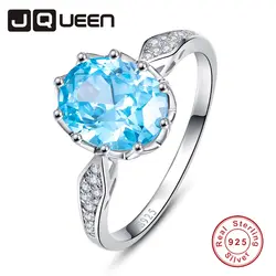 JQUEEN Романтический Рубин Голубой топаз кольца с драгоценными камнями 925 пробы серебряных овальным вырезом bijoux Анель женский кольцо для Для