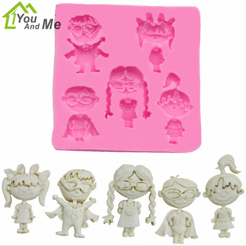 

Cartoon Children Shape Fondant Mold Silicone Cake Sugar Mould Children Birthday Gifts 68*68*9mm