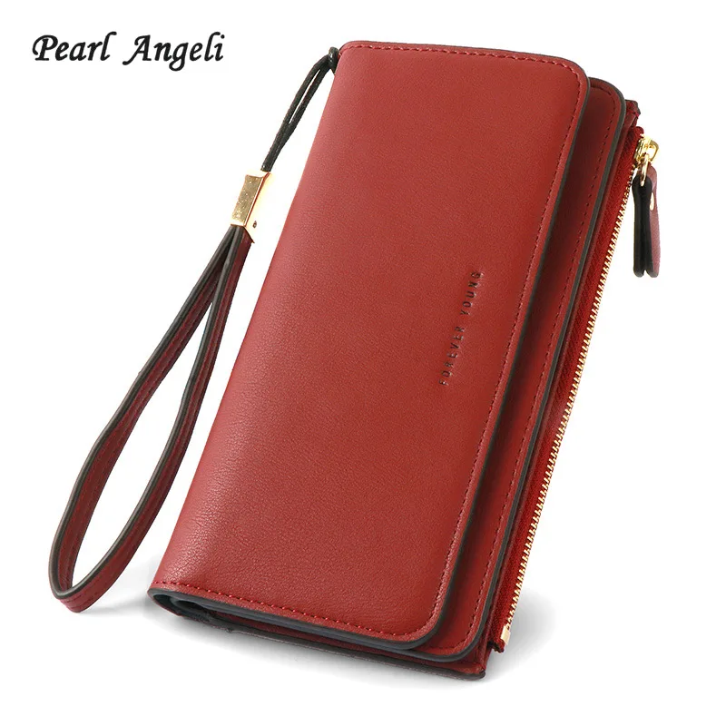 

Pearl Angeli Wallet Women for Credit Cards Zipper Pouch Long Style PU Leather Lady Clutch Purse Female Wallet Carteira Feminina