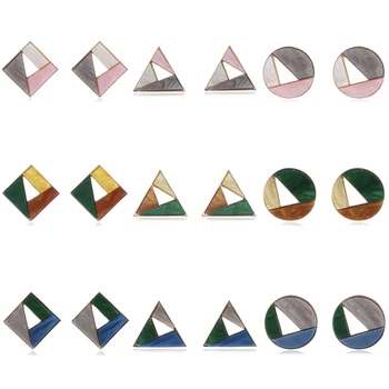 

MENGJIQIAO 2018 New Korean Trendy Colorful Acrylic Square Triangle Stud Earrings For Women Fashion Geometric Boucle D'oreille