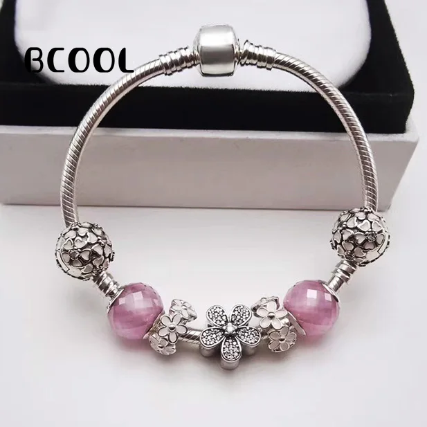 

BCOOL100% 925 Sterling Silver 1:1 Original Engraved Silver Charm Bracelet Crystal Bead Fine Bracelet Female Jewelry Free Package