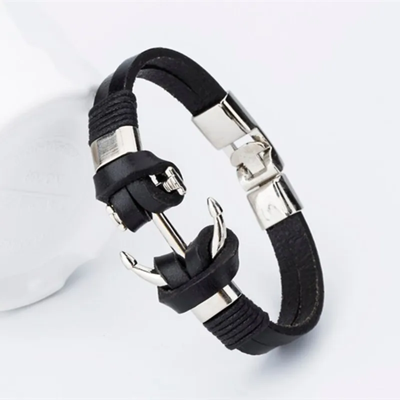 Мужской браслет анкер из нержавеющей стали натуральной коровьей кожи|bracelets for|anchor