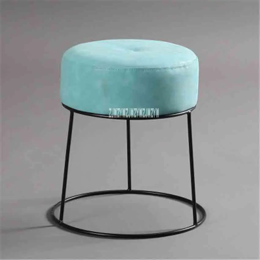 JD012 Modern Minimalist Round Stool Portable Stackable Metal and Leather Soft Cover Low Stool Living Room Soft Upholstered Stool