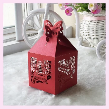 

50pcs/set Romantic Eiffel Tower Wedding favors Decor DIY Candy Cookie Gift Boxes Wedding Party Candy Box with Ribbon 21 Colors