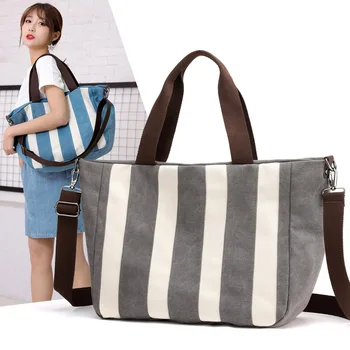 

KVKY 2020 New Women's Canvas Handbags Female High Quality Single Shoulder Bags Vintage Ladies stripe Tote messenger bags
