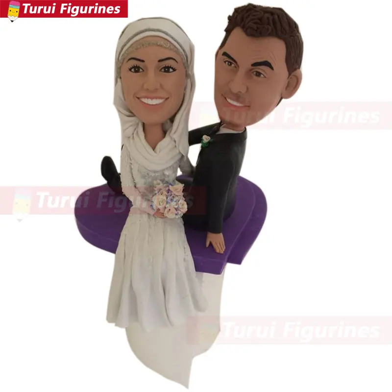

Muslim Bride Custom Personalized Wedding Cake Topper Bobble Head Clay Figurine Based on Customers Photos Muslim Cake Topper
