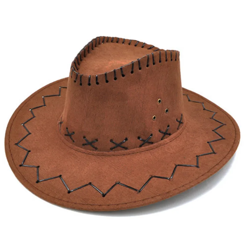 Полосатые ковбойские шляпы замшевые винтажные мужские западные с широкими полями ковбойские джазовые кепки - Цвет: Brown