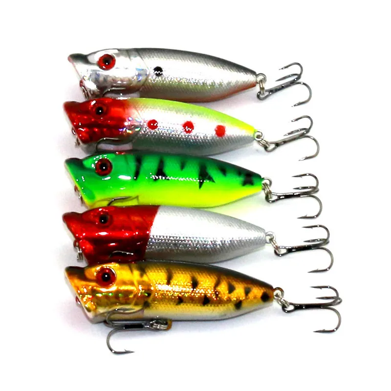  Hot sale Fishing Lure Popper 13g 6.5cm 5 PCS/Lot floating water Swimming Depth 5 Color Plastic 3D E