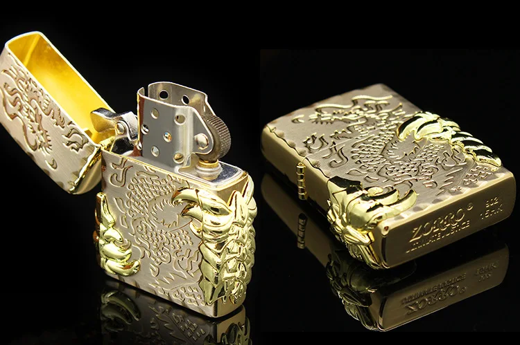 ZORRO Подлинная 3D резьба Покрытие золотой дракон коготь Прикуриватель ветрозащитный надувной керосин масло Зажигалка фонарь зажигалка