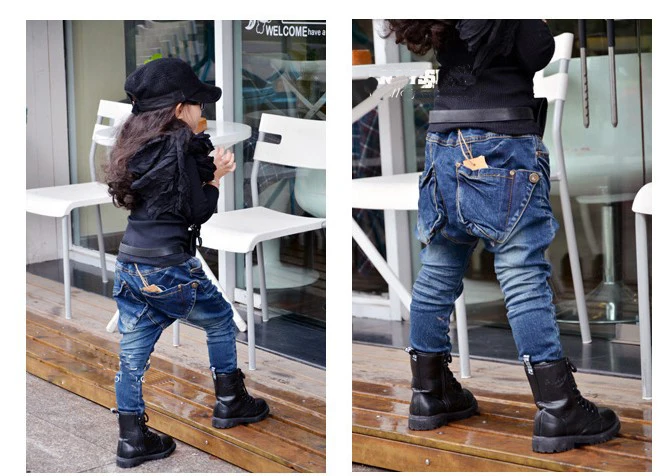 KNB Spring Children's Jeans Elastic Waist Kids Jeans Harem