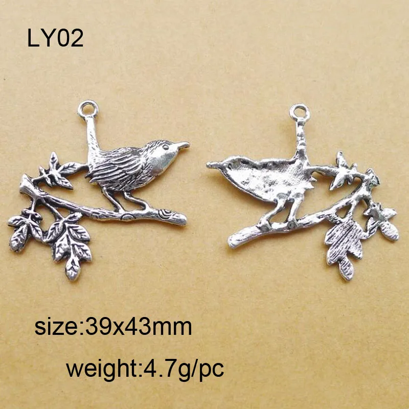 

25pcs/lot Alloy Antique Silver 39x43mm Bird In The Tree Charm Pendant Fit Bracelet Necklace DIY Metal Jewelry Making