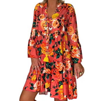 

Women Loose Dress Tassel Women Full Sleeve Flower Print Floral Bohemian Dress Female Vestido Plus Size 2020 Women Cloth #Zer