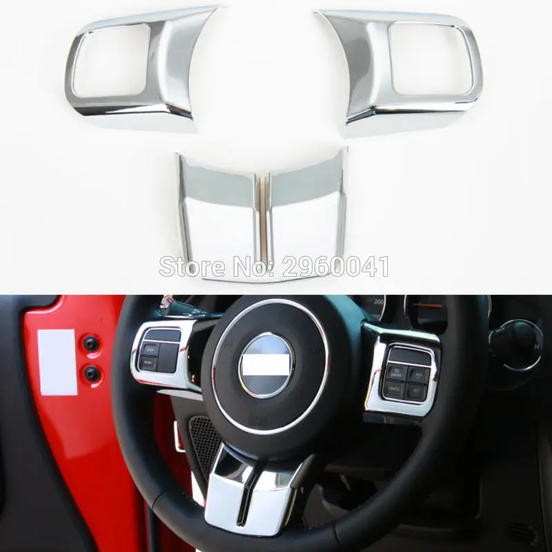 

3PCS Interior Silver ABS Steering Wheel Cover Trim Sticker Fit For Jeep Patriot Compass Wrangler 2011 2012 2013 2014 2015 2016