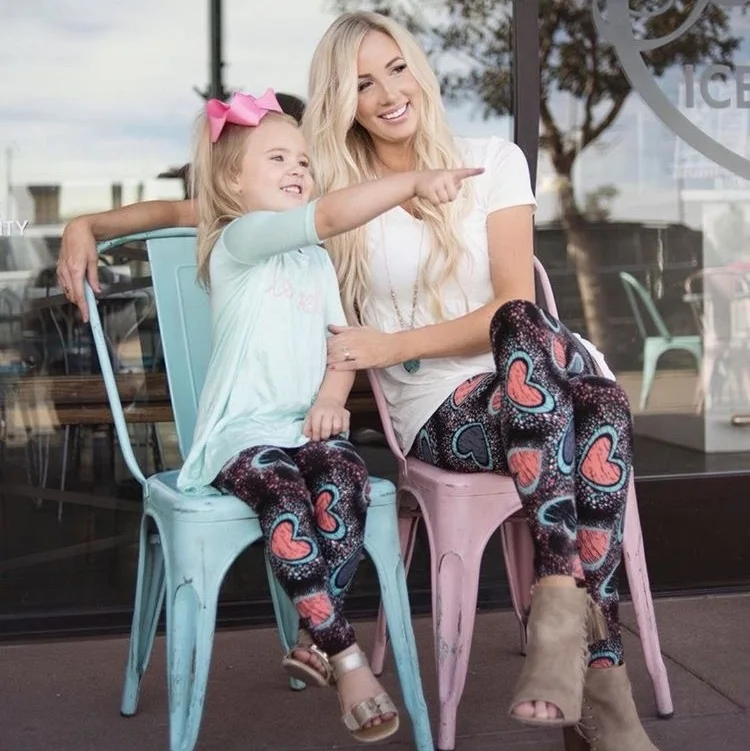 

Heart Mother Daughter Leggings Pants Family Look Mommy and Me Clothes Mom Mum Mama and Daughter Trousers Dress Matching Outfits
