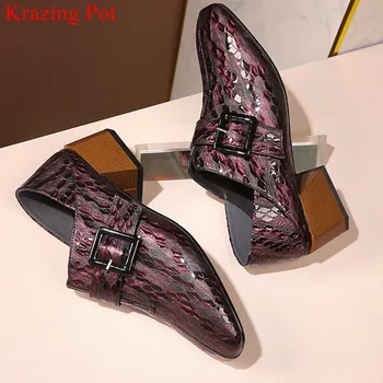 

Krazing Pot big size cow leather med heels slip on comfortable women pumps square toe party buckle office lady autumn shoes L3f1