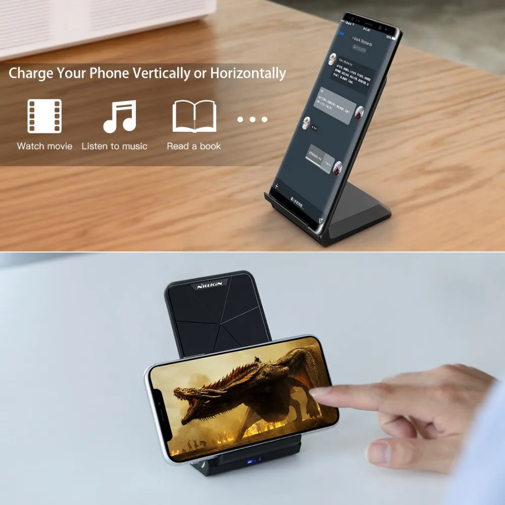 NILLKIN быстрое 10 Вт Беспроводное зарядное устройство, Qi быстрая Беспроводная зарядная подставка для iPhone XS/XR/X/8/8 Plus для samsung Note 8/S8/S10/S10E