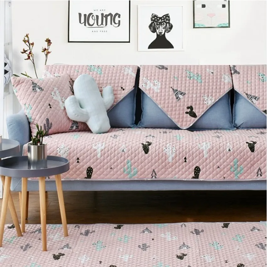 Розовый кактус эркер коврик, стеганый хлопок экологический коврик для гостиной, коврик для йоги, детский ползает напольный коврик, коврик для дивана