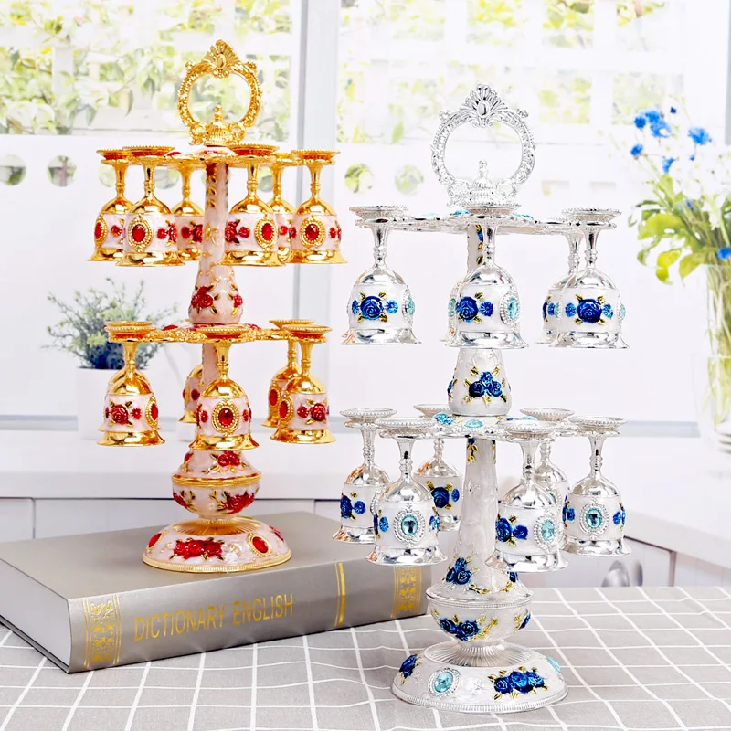 HeyMamba Luxury Metal Hanging Wine Rack Gold/Sliver Rose Flower Wine