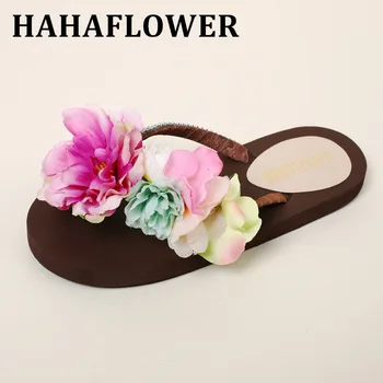 

HAHAFLOWER NEW Fashion Summer beach vacation flowers sandals sandals Flat fashion non-slip slippers with free shipping A37