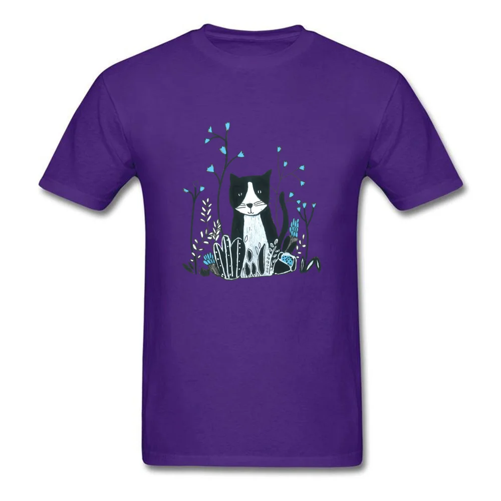 Tees Flower Cat Summer Funny Camisa Short Sleeve Pure Cotton O-Neck Men's Top T-shirts Camisa Tops Tees Top Quality Flower Cat purple