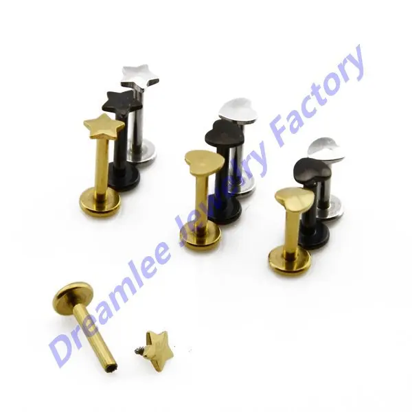 

Lot Of 60pcs Anodized Stainless Steel Star Heart Shape Labret lips Rings Stud Gauging Pirecing Kit Body Jewelry